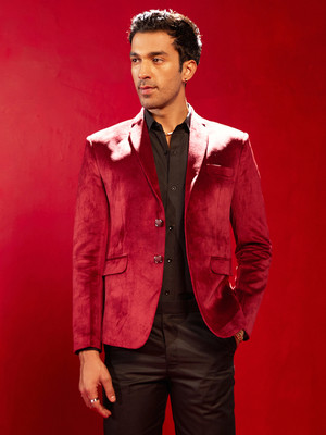 VASTRAMAY Solid Single Breasted Casual Men Blazer(Maroon)