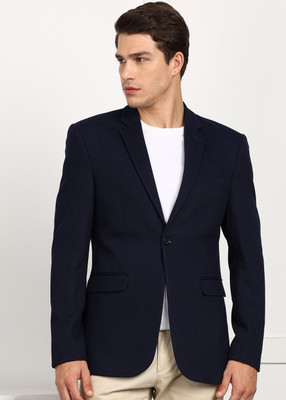 PROVOGUE Self Design Single Breasted Casual Men Blazer(Dark Blue)
