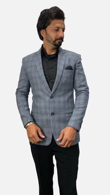 gargian master cut Checkered Single Breasted Wedding Men Blazer(Blue)