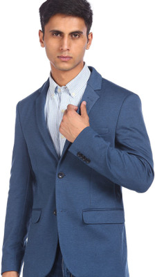 FLYING MACHINE Solid Single Breasted Casual Men Blazer(Blue)