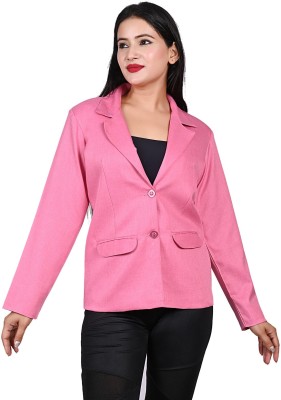 SAHUS Solid Single Breasted Casual Women Blazer(Pink)