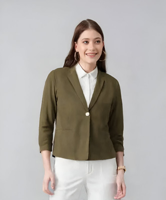 CADMON Solid Single Breasted Formal Women Blazer(Green)