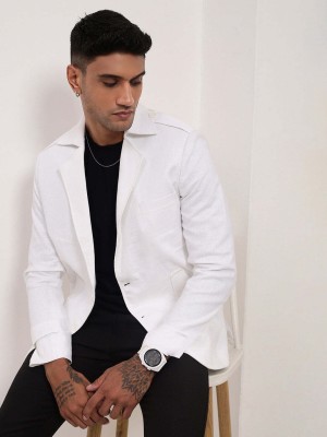 Showoff Solid Single Breasted Casual Men Blazer(White)