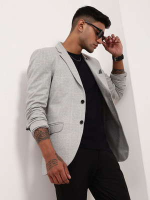 SHOWOFFFF Self Design Single Breasted Casual Men Blazer(Grey)