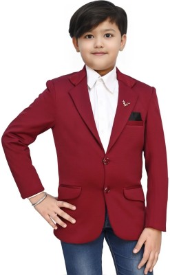 Eliq Solid Tuxedo Style Casual, Festive & Wedding, Wedding, Festive, Party Boys Blazer(Maroon)