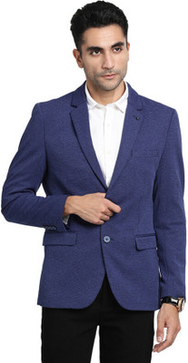 TURTLE Solid Single Breasted Casual Men Blazer(Blue)