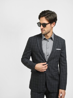 SELECTED HOMME Checkered Single Breasted Formal Men Blazer(Grey)