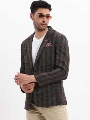 Showoff Checkered Single Breasted Casual Men Blazer(Brown)