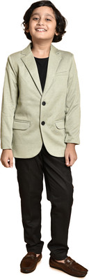 PRINT CULTR Solid Single Breasted Party Boys Blazer(Grey)