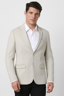 PETER ENGLAND Solid Single Breasted Formal Men Blazer(Grey)