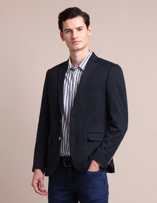 ARROW Checkered Single Breasted Casual Men Blazer(Blue)