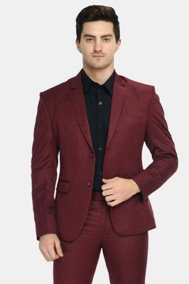 TRULYFEB Solid Single Breasted Formal, Festive, Party Men Blazer(Maroon)