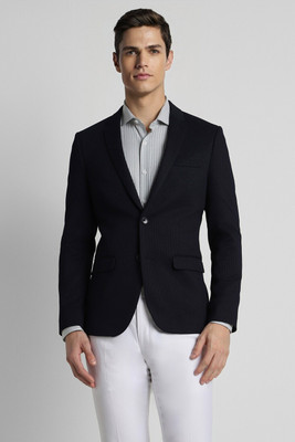 PETER ENGLAND Self Design Single Breasted Formal Men Blazer(Dark Blue)