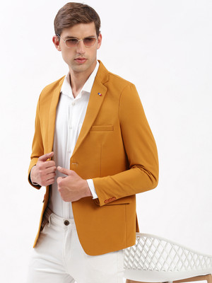 SHOWOFFFF Solid Single Breasted Casual Men Blazer(Yellow)