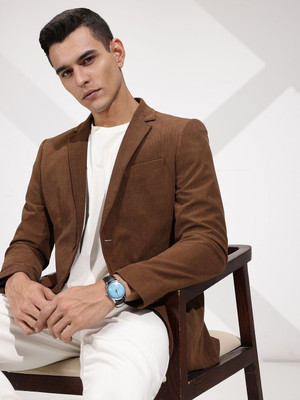 INVICTUS Solid Single Breasted Formal Men Blazer(Brown)