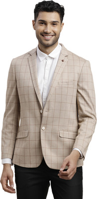TURTLE Checkered Single Breasted Casual Men Blazer(Beige)