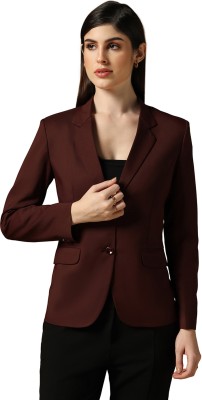 TAHVO Solid Single Breasted Casual Women Blazer(Red)