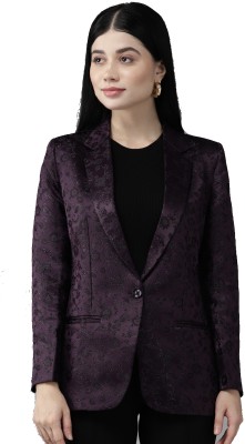 Shaftesbury London Solid Single Breasted Formal Women Blazer(Purple)