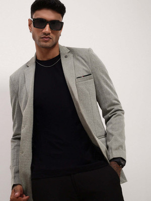 SHOWOFFFF Solid Single Breasted Casual Men Blazer(Grey)
