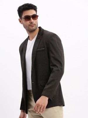 Showoff Striped Single Breasted Casual Men Blazer(Black)