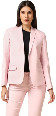 TAHVO Solid Single Breasted Formal Women Blazer(Pink)