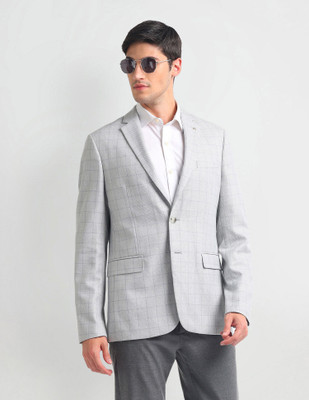 ARROW Checkered Single Breasted Formal Men Blazer(Grey)