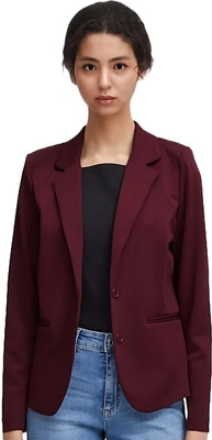 Rocksy Solid Single Breasted Casual Women Blazer(Maroon)
