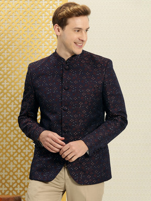 House of Pataudi Self Design Bandhgala Festive & Wedding Men Blazer(Purple)