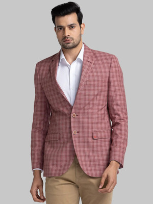 Raymond Checkered Single Breasted Formal Men Blazer(Red)