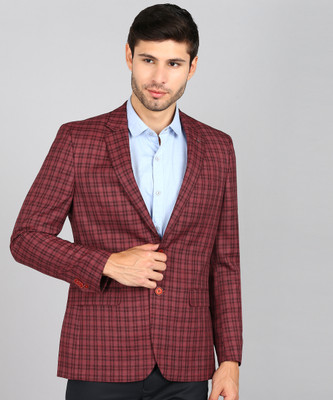 Raymond Checkered Single Breasted Formal Men Blazer(Red)