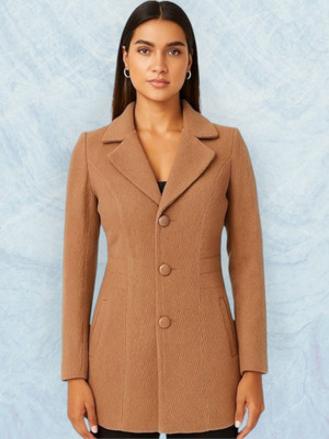 TROO BLUE Solid Double Breasted Casual Women Blazer(Brown)