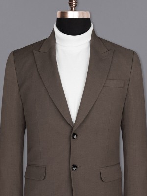 french crown Solid Single Breasted Casual Men Blazer(Brown)