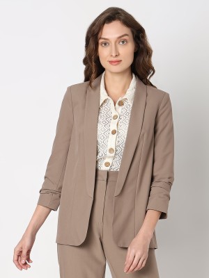 VERO MODA Solid Single Breasted Casual Women Blazer(Brown)