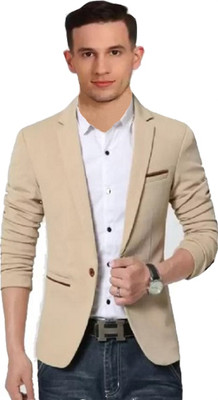HUMJOLI MENS WEAR Solid Single Breasted Formal, Casual, Festive & Wedding Men Blazer(Beige)