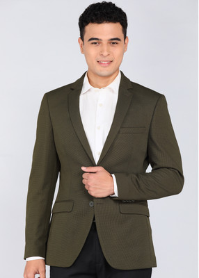 PARK AVENUE Self Design Single Breasted Formal Men Blazer(Green)