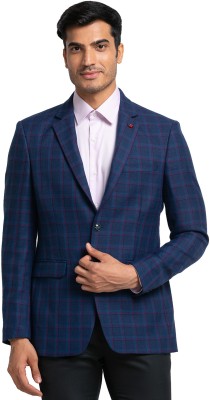 Raymond Checkered Double Breasted Formal Men Blazer(Blue)