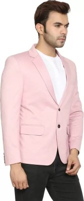 Cara Cola Solid Single Breasted Casual Men Blazer(Pink)