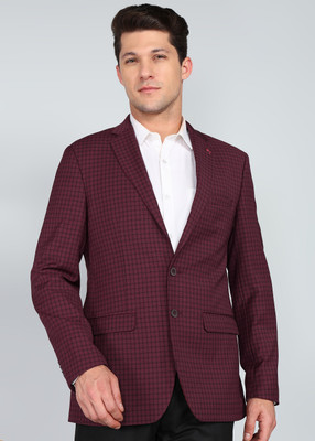 Raymond Checkered Single Breasted Formal Men Blazer(Maroon)