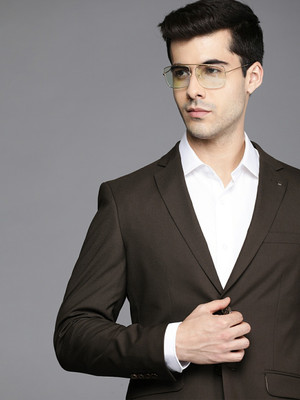 LOUIS PHILIPPE Solid Single Breasted Formal Men Blazer(Brown)