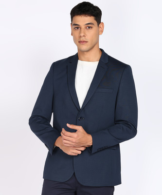 PETER ENGLAND Solid Single Breasted Formal Men Blazer(Dark Blue)