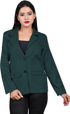 BLUEWEARS Solid Single Breasted Casual, Formal, Party, Festive & Wedding Women Blazer(Dark Green)
