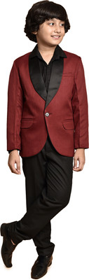 PRINT CULTR Solid Single Breasted Party Boys Blazer(Maroon)