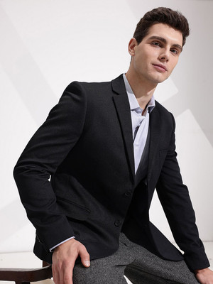 INVICTUS Self Design Single Breasted Formal Men Blazer(Black)