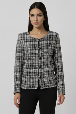 VAN HEUSEN Checkered Single Breasted Casual Women Blazer(Grey)
