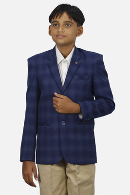 gargian master cut Checkered Single Breasted Wedding, Formal, Party Boys Blazer(Blue)