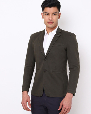 Fort Collins Solid Single Breasted Casual Men Blazer(Dark Green)