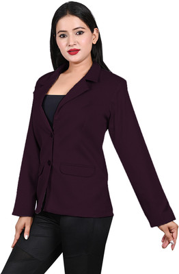 NAIDA Solid Single Breasted Casual, Festive, Formal, Party, Sports, Wedding, Lounge Wear Women Blazer(Maroon)