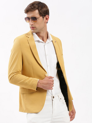 Showoff Solid Single Breasted Casual Men Blazer(Yellow)