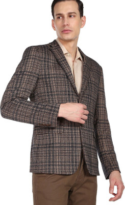 ARROW Checkered Single Breasted Formal Men Blazer(Brown)