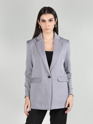 DLANXA Solid Single Breasted Formal Women Blazer(Grey)